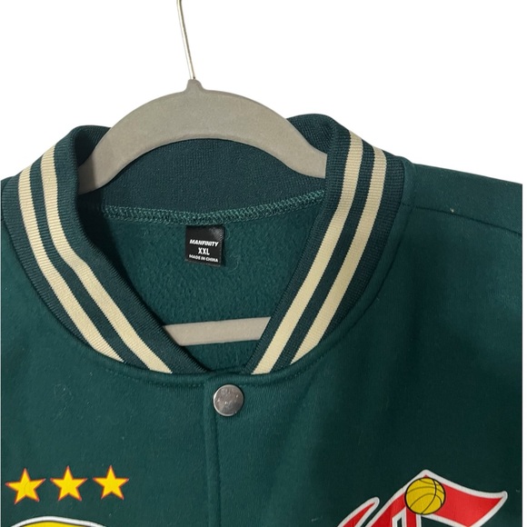 Stylish Men's Varsity Bomber Jacket - Green and Tan - Picture 5 of 8